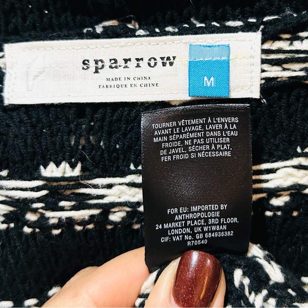 Anthropologie Sparrow Black & White Open Chunky Knit Sweater Cardigan Hood M - Picture 8 of 8
